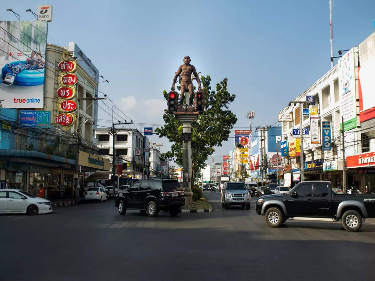 Cavemen traffic lights in Krabi, Thailand