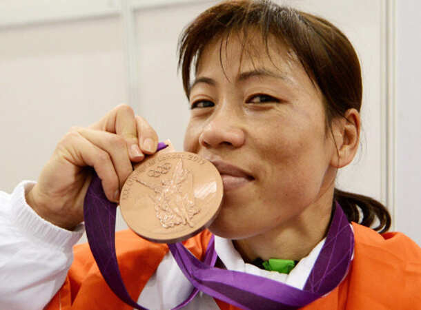Mary Kom with historic bronze medal