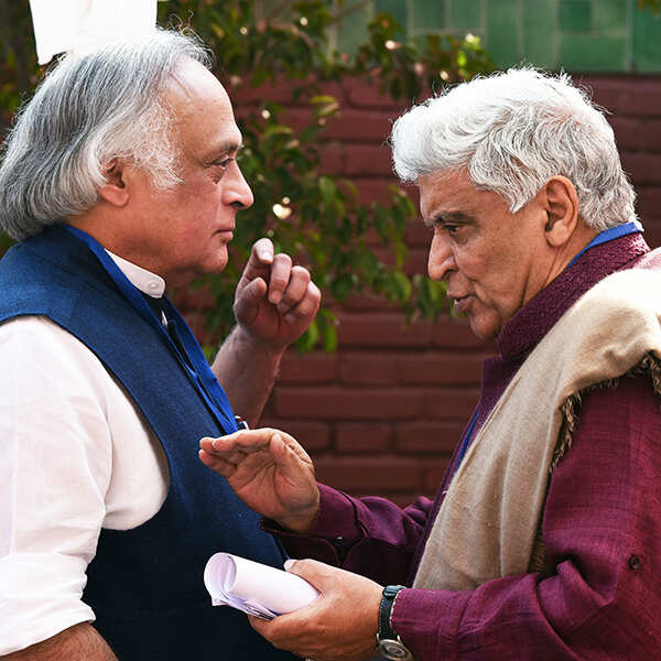 Jairam Ramesh and Javed Akhtar at Times Litfest