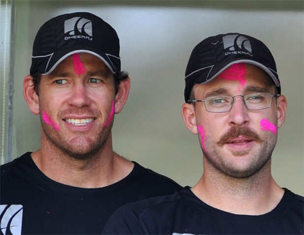 New Zealand players celebrate Holi