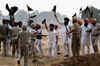 Protesters hurl eggs at Advani's rath, wave black flags